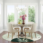 Lahome Green Washable Round Rug - 7Ft Round Area Rug for Living Room Throw Soft Boho Round Rug Large Non-Slip Round Dining Room Rug, Botanical Print Floor Round Carpet for Bedroom Office (Pink,7'x7')