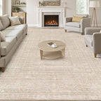 7x9 Area Rug Living Room: Washable Large Vintage Beige Rugs Neutral Non-Slip Soft Stain Resistant Indoor Carpet for Bedroom Nursery Dining Room Under Table Bed Home House Office Playroom