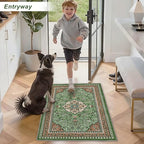 2' x 3' Green Washable Area Rugs, Non-Slip Entryway Rug, Boho Low Pile Door Mat Indoor Entrance, Floral Medallion Pattern Vintage Rugs for Kitchen Bedroom Bathroom Laundry Living Room Farmhouse