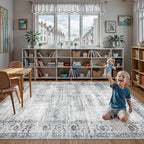 Lahome Vintage 9x12 Washable Grey Rugs for Living Room Bedroom, Boho Dining Room Rugs for Under Table, Soft Non Slip Indoor Throw Carpet for Home Office Playroom (9x12ft,Grey)