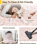 Area Rugs 2'x6' Washable Non-Slip, Floral Vintage Distress Print Pattern Medallion Carpet for Living Room Bedroom Dining Room, Pink Greypink Cute