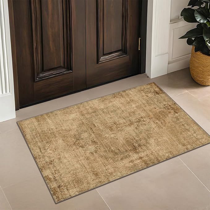 Washable 2x3 Small Entryway Rugs Indoor, Gold and Brown Area Rug for Kitchen, Bathroom, Farmhouse Medallion Indoor Décor, Non Slip Low Pile Stain Resistant Carpet