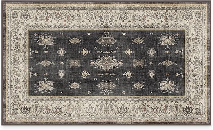 RUGGABLE Washable Vintage Area Rug – Verena Dark Wood 3x5, Stain-Resistant, Non-Slip – Small Machine Washable Rugs for Living Room, Bedroom, Hallway, Entryway & Office–with Cushioned Pad