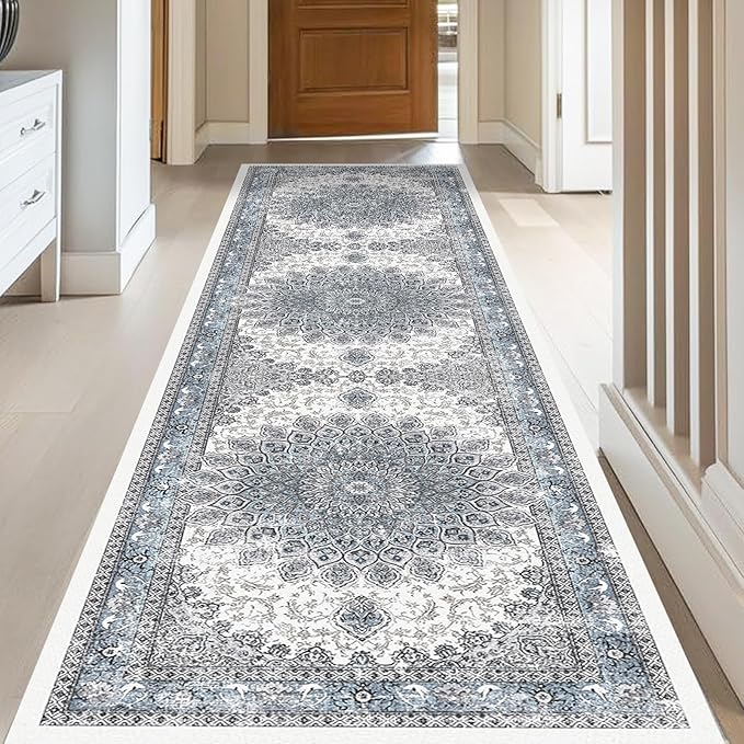 2x8 Runner Rugs for Hallways Washable Hallway Runner Rugs for Entrance Bedroom Non-Slip Vintage Runners Blue
