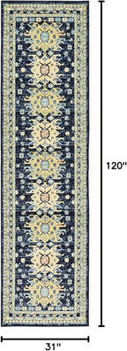 Unique Loom Taftan Collection Border Geometric Tribal Inspired Design Area Rug (2' 7 x 10' 0 Runner, Navy Blue/ Gold)