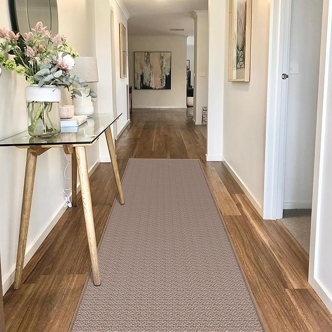 GOYLSER 5ft Kitchen Runner Rugs Non Skid Washable, Rubber Backed Absorbent Jute Kitchen Rug Carpet Sink Mat Non Slip, Light Brown