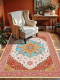 4x6 Orange Pink Area Rug for Living Room, Machine Washable Rugs with Non-Slip Backing for Bedroom, Vintage Medallion Carpet Kitchen Laundry Kids Room Decor