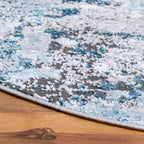Rugs.com Leipzig Collection Round Rug – 7 Ft Round Blue Low-Pile Rug Perfect for Kitchens, Dining Rooms