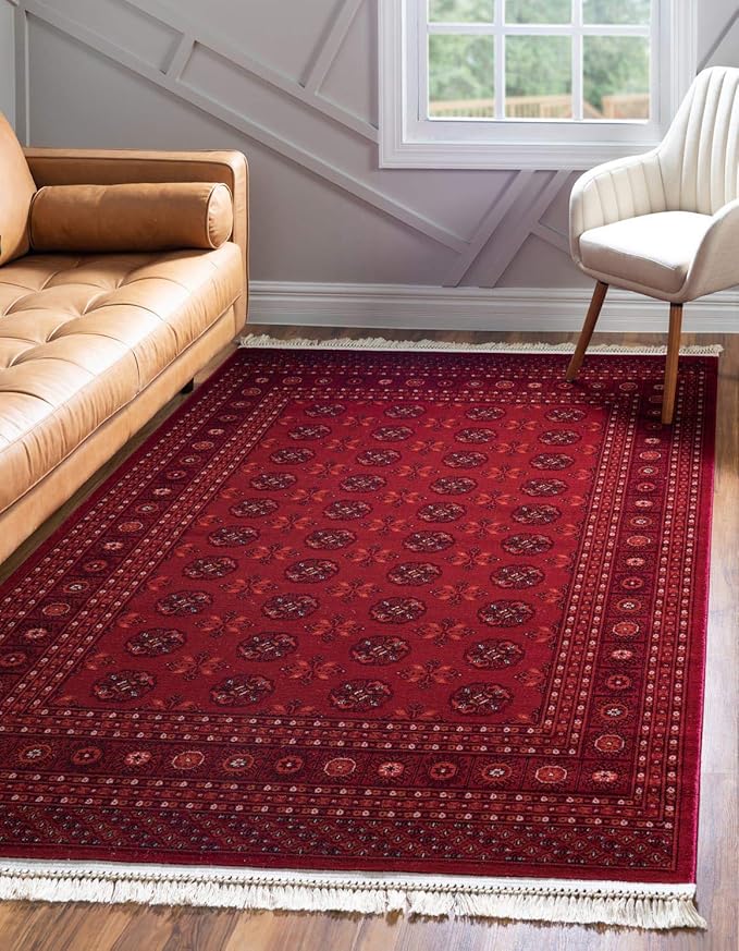 Unique Loom Tekke Collection Over-Dyed Saturated Traditional Torkaman Area Rug (5' 0 x 8' 0 Rectangular, Red/Burgundy)