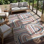 CAMILSON Indoor Outdoor Rug, Multicolor 8x10 Geometric Arch Striped Area Rugs for Patio and Home Areas, Easy-Cleaning Non-Shedding Living Room, Garden and Deck Washable Outside Carpet (8 x 10)