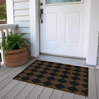 Easy Jute Checkered Entryway Rug, 2x3 Coffee Modern Indoor Outdoor Doormat, Washable Non-Slip Neutral Small Kitchen Rug Farmhouse Diamond Throw Rugs for Entrance Bedroom Bathroom