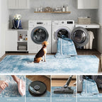 jinchan Washable Area Rug 6x9 for Living Room Soft Faux Wool Ultra-Thin Stain Resistant Non-Slip Distressed Vintage Floral Rug Large Carpet for Bedroom, Dining Room, Home Office, Nursery(Blue, 6'x9')