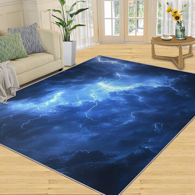 4x6 Dark Clouds Lightning Cafe Rug - Storm Rugs for Bedroom Aesthetic, Natural Weather Soft Comfortable Non-Slip for Offie Bedroom Study Boy Girl Room Hotel Dorm