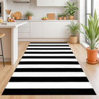 KOZYFLY Black and White Striped Area Rug 4x6 Ft Outdoor Rug Washable Indoor Outdoor Rug Hand Woven Cotton Door Mat Outdoor Entrance Mat for Front Door Kitchen Entryway Patio Front Porch Decor