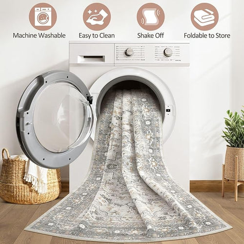 10x12 Area Rug Living Room: Washable Boho Large Neutral Vintage Soft Rugs Stain Resistant Distressed Farmhouse Non-Slip Indoor Floor Carpet for Bedroom Nursery Kids Office Dining Room- Taupe