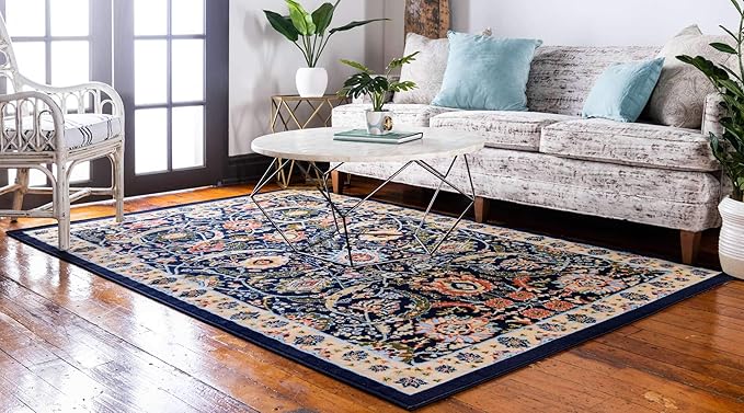 Unique Loom Espahan Collection Area Rug - Cape Cod (9'x 12' Rectangle, Navy Blue/ Black)