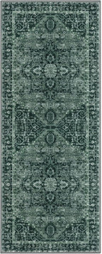 KOZYFLY Boho Runner Rug 3x8 Ft Washable Hallway Rug Faux Wool Printed Long Floor Carpet for Entryway Bedroom Kitchen Living Room Indoor Soft Durable Design, Dark Green