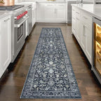 KILOCOCO Hallway Runner 2x8 Rug Runner Printed Vintage Floral Washable Kitchen Runners Non-slip Rubber Backed Runners for Hallways Laundry Room Distressed Boho Rugs for Entryway Bedroom, Navy/Charcoal