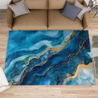 Blue Gold Marble Rugs for Bedroom - 3x4 Area Rug - Modern Fashion Marble Rugs for Living Room, European Light Luxury Art Rug, Washable Home Decor Carpet