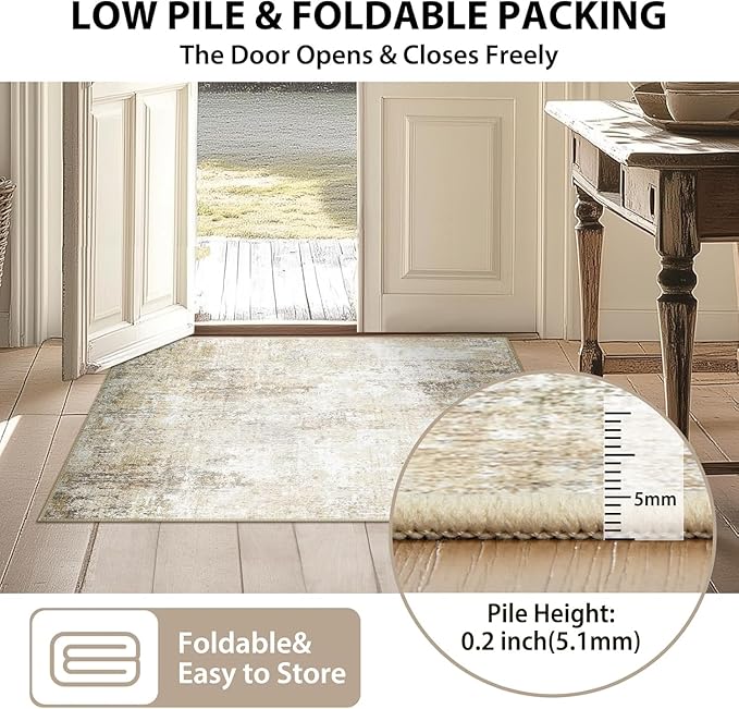 Washable Area Rugs 8ft Non-Slip Modern Abstract Soft for Living Room Entryway Bedroom Nursery, Print Pattern, Neutral Brown Gray