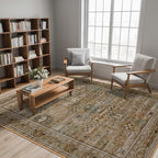 5x7 Washable Area Rug for Living Room Dining Room, Distressed Non Slip Vintage Floral Rugs for Bedroom, Traditional Indoor Floor Carpet for Dining Kitchen Farmhouse Brown with Green