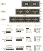 Area Rugs 2'x10' Washable Non-Slip, Floral Vintage Distress Print Pattern Medallion Carpet for Living Room Bedroom Dining Room, Black Brown Neutral Dark Tan