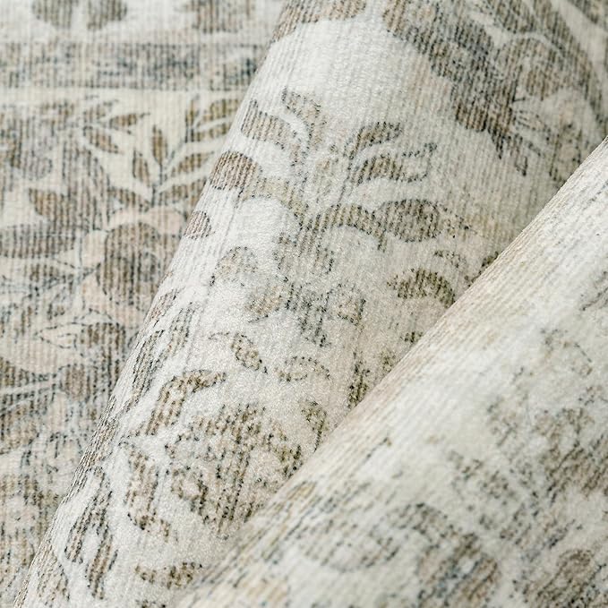 9x12 Area Rug Beige Washable Vintage Distressed Living Room Carpet Large Bedroom Indoor Medallion Floral Non Slip Retro Throw Floor Mat for Office Dining Room Kitchen Bathroom