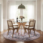 PURRUGS Vintage Farmhouse Boho Area Rug 6x6 ft, Non-Slip Machine Washable Round Rug, Accent Oriental Rug for Dining Room, Living Room, Bedroom, Entryway and Kitchen, Coral Red/Marine Blue