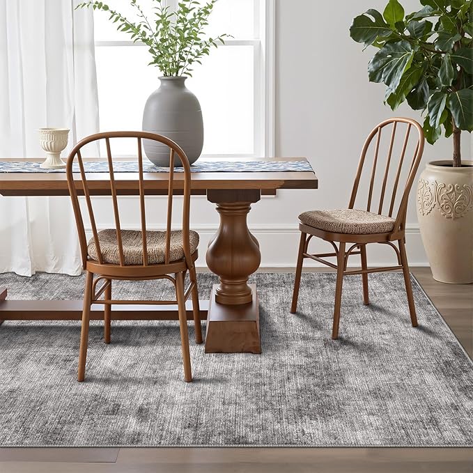 LUMI 8x12 Washable Area Rug for Living Room, Ultra Soft Modern Neutral Grey Rugs Non Slip with Rubber Backing, Low Profile, High Traffic, Stain Resistant Carpets, Ideal for Bedroom, Dining Room