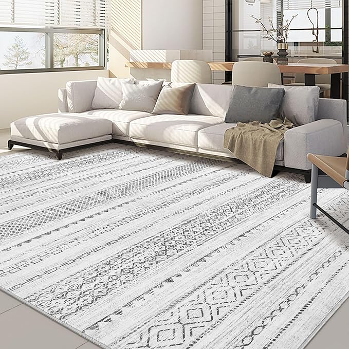 Nakagishi 10x14 Area Rugs Living Room: Washable Boho Large Neutral Modern Soft Stain Resistant Farmhouse Indoor Floor Rug Non-Slip Carpet for Bedroom Nursery Kids Playroom Office Dining Room- Gray