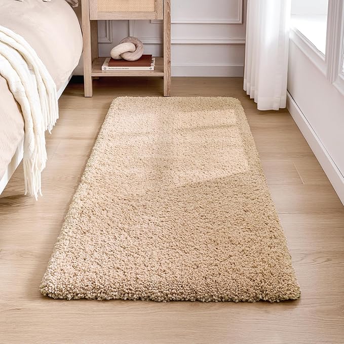 Beige Bathroom Rug 24x48 Non Slip Fluffy Bath Mat for Bathroom Floor Washable Plush Luxury Bath Rug for Tub Soft Shaggy Absorbent Shower Sink Mat