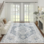 jinchan Kelda Living Room Area Rug 10x12 Washable Rug Vintage Indoor Large Floor Cover Distressed Lightweight Non-Slip Low Pile Thin Mat Stain Resistant Carpet for Bedroom Dining Room Office Grey