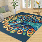 Boho Peacock Rugs for Living Room - 4x6 Rug, Peacock Decor Area Rugs for Bedroom, Teal Turquoise Rug, Modern Style Washable Carpet, Aesthetics Carpet - Peafowl Home Decor & Gifts