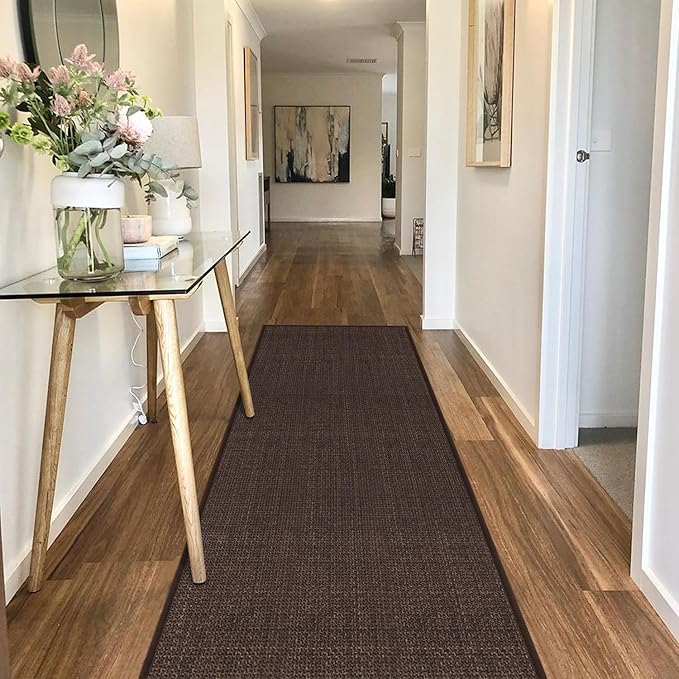 8FT Jute Runner Rug for Hallways Non Slip, Machine Washable Laundry Room Mat Hall Rug Runner Carpets, Deep Brown