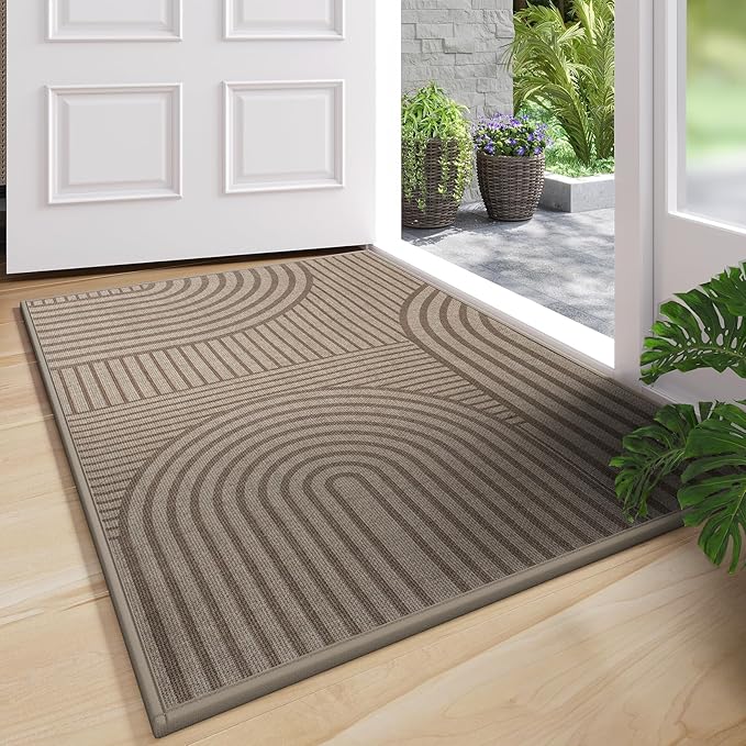 Front Door Mat 31''x47'', Absorbent Muddy Dirt Resist Washable Non Slip Low-Profile Indoor Doormat, Easy Clean Welcome Entryway Door Mats, Brown
