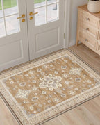 DEXI Area Rugs for Entryway 2'8"x4', Washable Low Pile Vintage Traditional Entry Rug Non Slip, Indoor Door Mat for Bedroom Kitchen Entrance Hallway, Light Brown