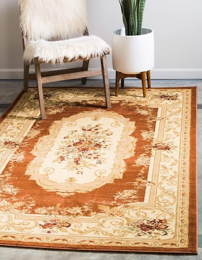 Unique Loom Versailles Collection Traditional Classic Floral Motif Area Rug (9' 0 x 12' 0 Rectangular, Terracotta/ Ivory)