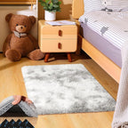 2x3 Tie-Dyed Grey Rugs for Bedroom Living Room, Fluffy Small Area Rug Soft Shag Carpet for Kids Boys and Girls Room with 4 Rugs Non-Slip Stickers Dorm Home Decor (2ft x 3ft)