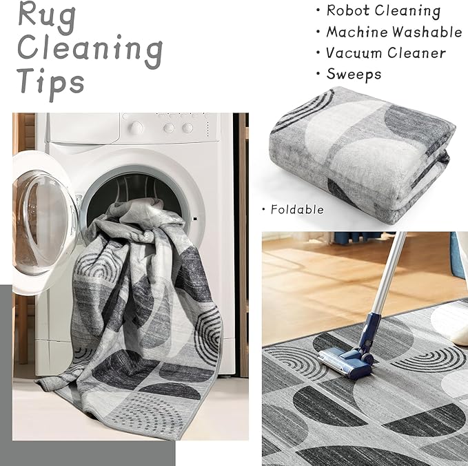 MUJOO Small Rug Washable,Boho Area Rugs for Entryway Bathroom Entry Entrance Bedroom Kitchen,Front Door Mat Throw Carpet Non Slip Indoor Soft Modern Abstract 2x3 Black and Grey