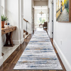 Washable Hallway Runner Rug for Home: Extra Long Runners for Entryway Living Room Dining Room - Stain and Water Resistant Rugs with Non-Slip Backing - Soft Low-Pile Carpet 2'6''x12' Navy Grey