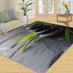 Zen Buddhism Rugs for Bedroom - 3x4 Area Rug - Black Zen Dianthus Leaf Rugs for Living Room, Meditation Yoga Rug, Washable Home Decor Carpet