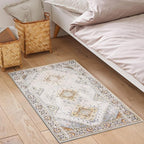 COMSLE Area Rug 2x3 Faux Wool Throw Rug for Entryway, Boho Washable Small Rugs Non-Slip Distressed Carpet Soft Accent Floor Rug for Indoor Entrance, Bedroom, Living Room, Kitchen (Khaki)