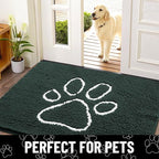 Smiry Dog Door Mat for Muddy Paws, Absorbent Dirt Trapper Non Slip Quick Dry Washable Chenille Mat for Mud Dogs, Entry Rug for Indoor and Outdoor (59x35 Inches, Green and White)