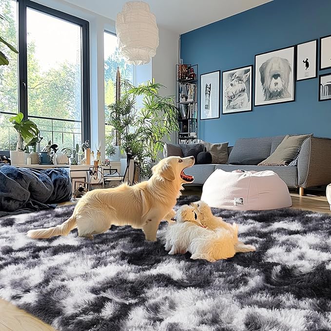 Fluffy Rug for Living Room Shaggy Area Rugs High Pile Fuzzy Rug Non-Slip Indoor Floor Carpet Plush Area Rugs for Living Room White 8x10