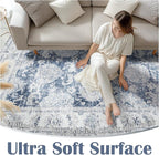 jinchan Fiora Runner Rug 2x6 Washable Hallway Runner - Vintage Floral Non Slip Low-Pile Soft Thin Kitchen Rug Distressed Carpet for Farmhouse Bedroom Entryway Laundry Room(2x6ft, Dark Blue)