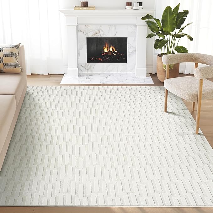 Abani Neutral Cream Area Rug for Living Room, Bedroom - Geometric Pattern - 2' x 3' - Durable & Easy to Clean