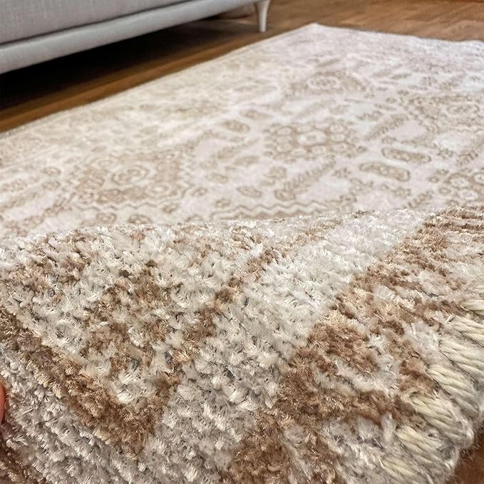 Alfa Rich 4x6 Beige Off White Washable Area Rugs for Living Room Bedroom Kitchen Dining Cotton Rug