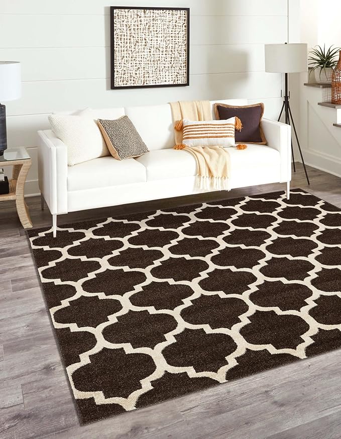 Rugs.com Lattice Collection Rug – 8 Ft Square Chocolate Brown Medium-Pile Rug Perfect for Living Rooms, Kitchens, Entryways
