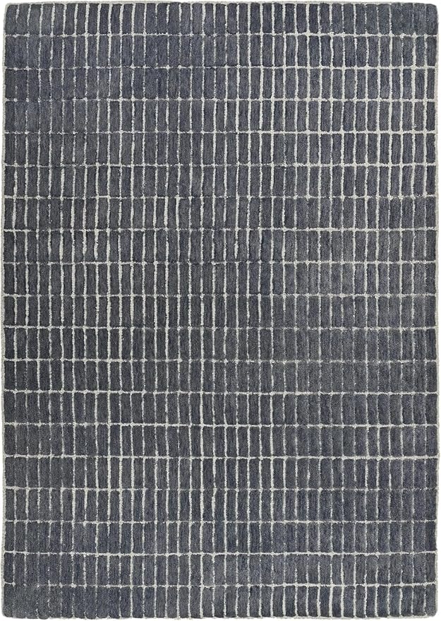 Hand-Tufted 100% Wool Area Rug – Unique Modern Geometric Grid Pattern, Soft Plush Textured Carpet for Living Room, Bedroom, Dining Room & Entryway (Smoke, 5' Round)