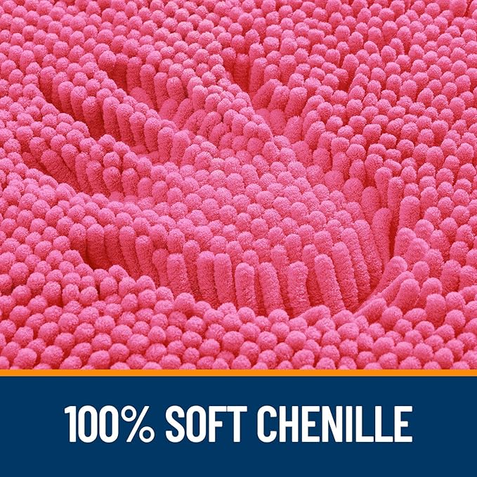 OLANLY Toilet Rugs U-Shaped 24x20, Extra Soft Absorbent Chenille Contour Bathroom Rugs for Toilet, Dry Quickly, Machine Washable, Non-Slip Bath Mat, Hot Pink